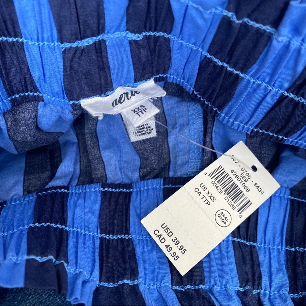 aerie Navy and Sky Blue Striped Elastic-Waist Women's Shorts - Picture 8 of 8